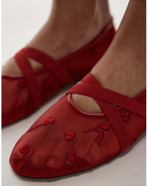 Mango Brown Mesh Floral Detail Ballet Pump