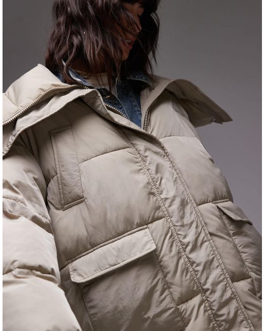 Doudoune longue à col cheminée - taupe TOPSHOP en coloris Gray