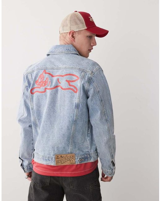 Chaqueta Vaquera Azul De Estilo Camionero Con Lavado Claro Y Estampado En La Espalda Running Dog De ICECREAM de hombre de color Blue
