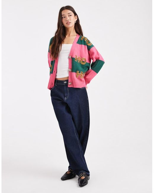 Brave Soul Red Christmas Stripe Cardigan With Sequin Detail
