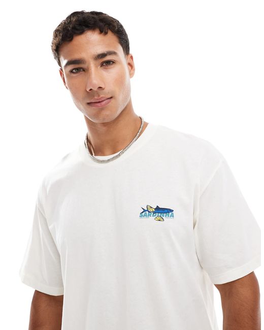 Jack & Jones White Oversize T-shirt With Sardine Back Print for men