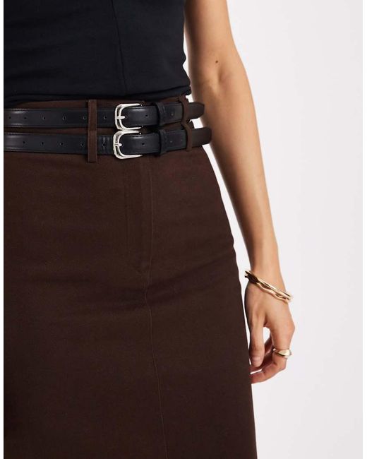 4th & Reckless Brown Cotton Rich Double Belt Detail Column Maxi Skirt Co-ord