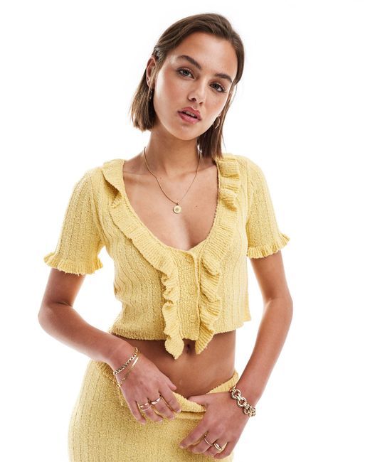 ASOS Yellow Knitted Frill Top Co-ord