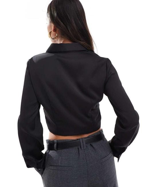 Stradivarius Black Ruched Detail Cropped Shirt