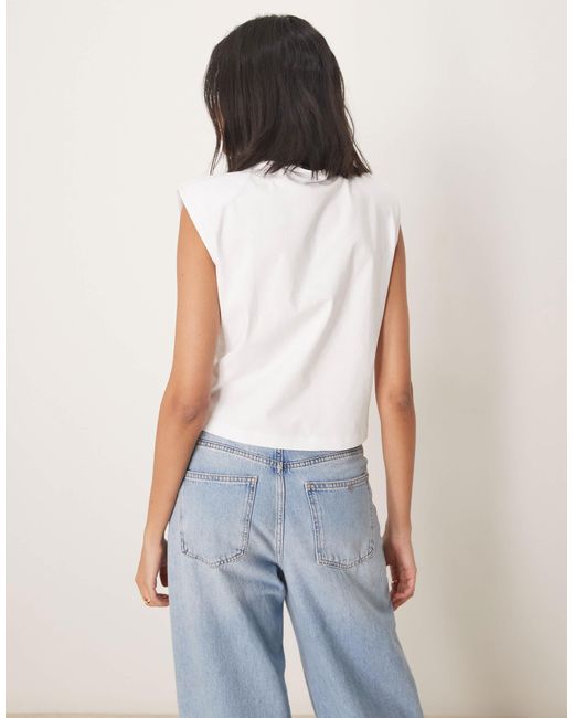 ASOS White Cinched Sleeveless Top With Grown On Neck And Shoulder Pads