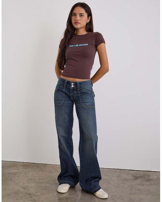 Motel Blue Low Rise Relaxed Cargo Jeans