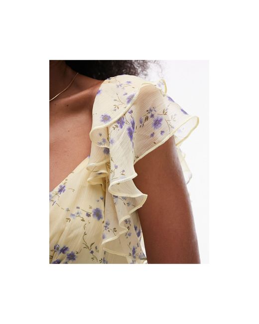 TOPSHOP Multicolor Flutter Sleeve Vintage Floral Tea Dress