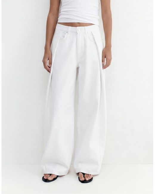 Pull&Bear White Pleated Balloon Fit baggy Jeans