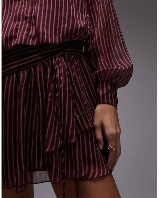 ASOS Women's Red Chiffon Shirt Mini Dress With Ruffle Skirt