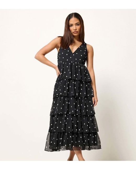 PixieGirl Black Petite Polka Dot Chiffon Midi Dress