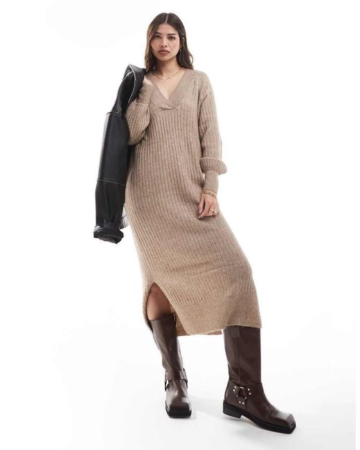Vestido Beis Jaspeado Estilo Jersey Extragrande De Canalé Suave De -Beis Neutro Vero Moda de color Natural