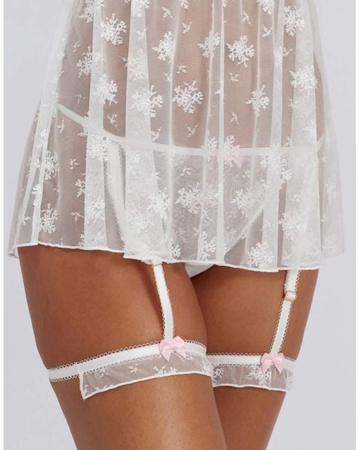 Boux Avenue White Calla Lace Thong And Garter Set Bridal Floral Sexy Lingerie