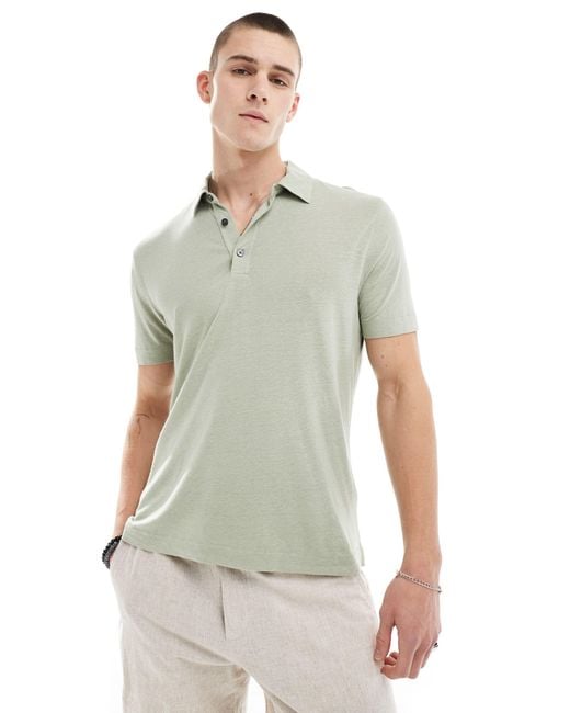 Abercrombie & Fitch White Open Collar Linen Polo for men