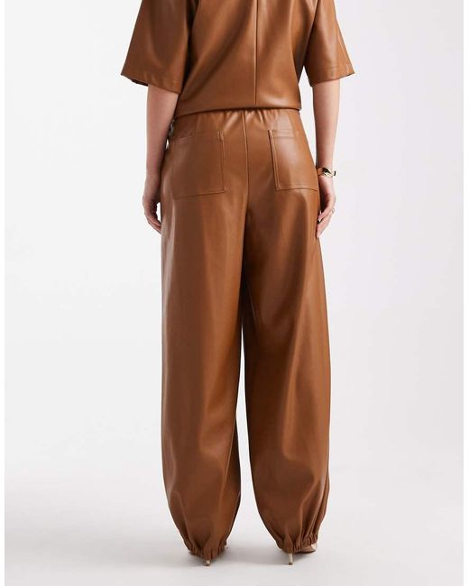 ASOS Brown Faux Leather Barrel Leg Pull On Trousers Co-ord