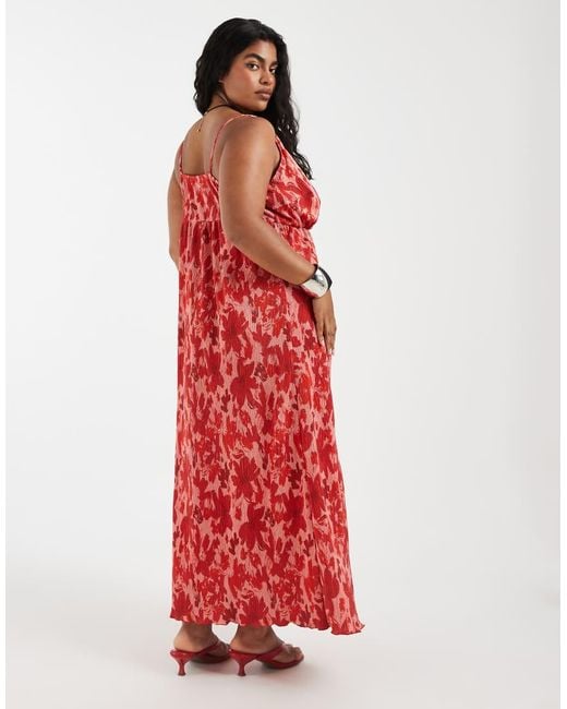 Pieces Plus Red Pieces Curve Wrap Detail Cami Plisse Maxi Dress