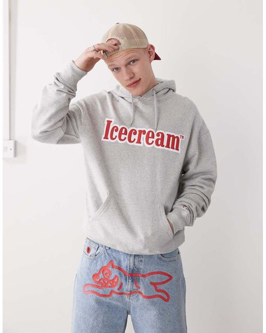 ICECREAM Gray Logo Pullover Hoodie for men