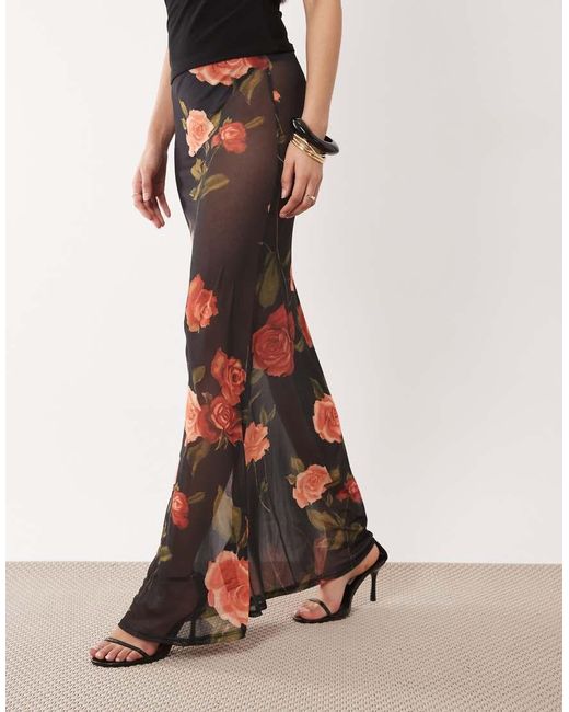 ASOS Multicolor Printed Mesh Sheer Maxi Skirt