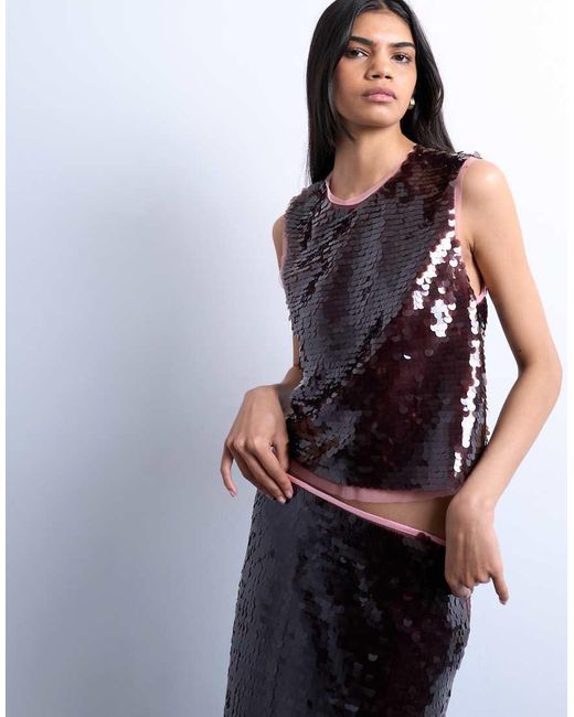 Top Color Vinaccia Con Paillettes A Contrasto di TOPSHOP in Red