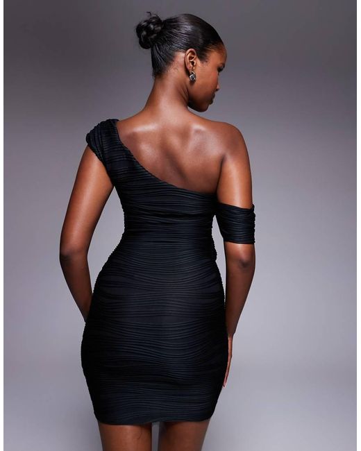 ASOS Black Textured Fallen Shoulder Sarong Skirt Mini Dress