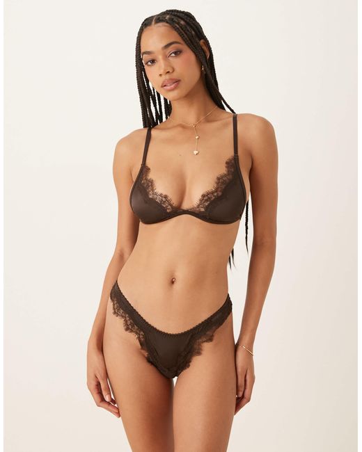 KAT THE LABEL Black Sorrento Satin Lace Bralette