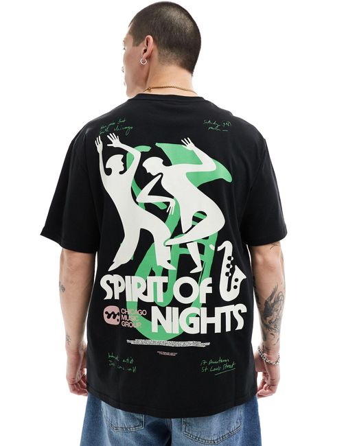 T-shirt super oversize nera con stampa "spirit" sul retro di Only & Sons in Blue da Uomo
