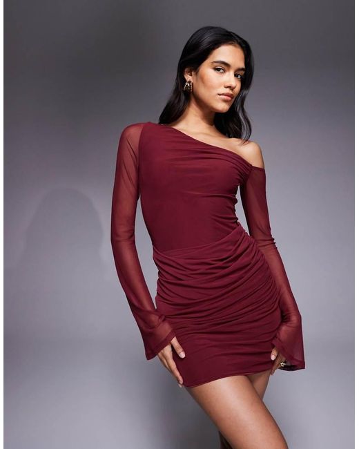 ASOS Red Mesh Off Shoulder Mini Dress With Angel Sleeve