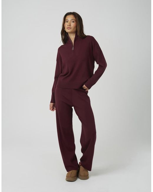 Brave Soul Purple Knitted Zip Neck Jumper And Trouser Set