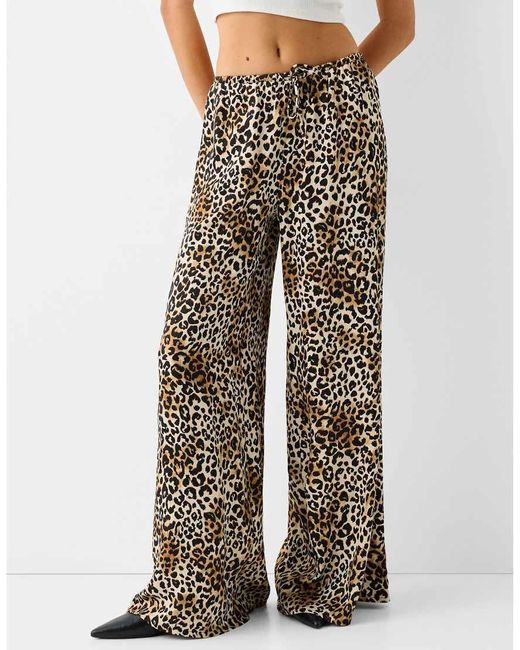 Bershka Multicolor Tie Waist Wide Leg Trousers