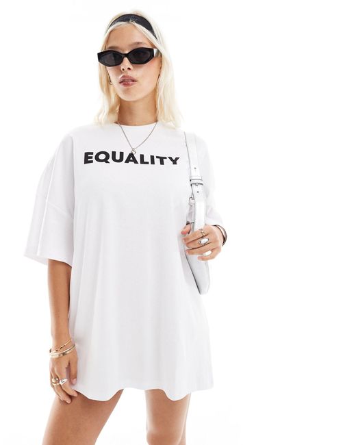 Noisy May White Oversize T-shirt Dress With Slogan