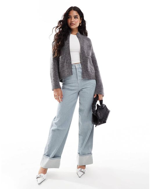 SELECTED Gray Femme Zip Thru Alpaca Blend Fluffy Cardigan With Pockets