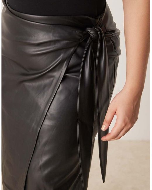 Never Fully Dressed Black Jaspre Leather Look Wrap Tie Side Midi Skirt