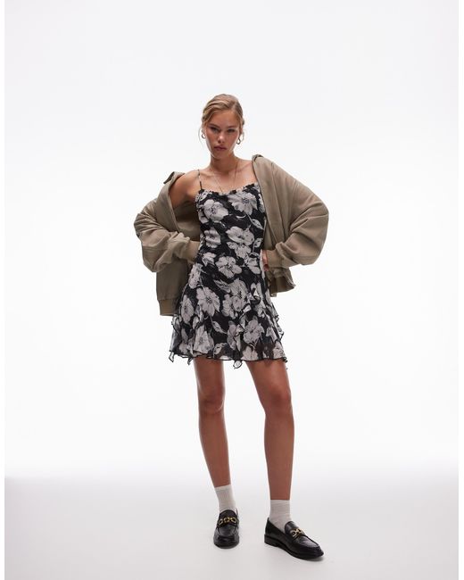 TOPSHOP Sketchy Vintage Floral Cami Godet Mini Dress in White Lyst Canada