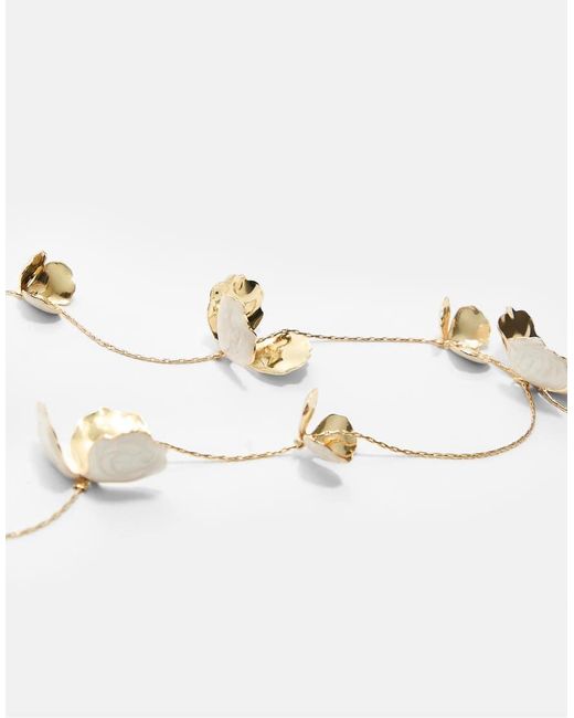 Stradivarius Lariat Ketting Met Bloemen in het Pink