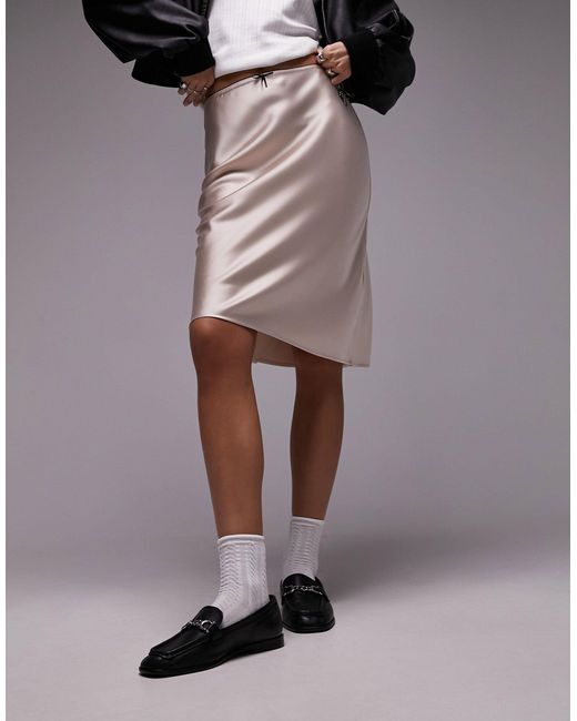 TOPSHOP Gray 90's Length Satin Skirt With Trim Detail