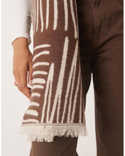 ASOS Natural Woven Scarf With Monogram Jacquard squiggle Design