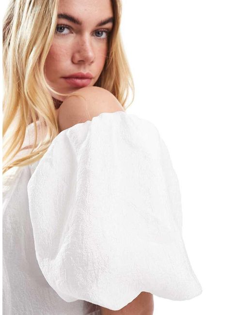 Pieces White Oversized Sleeve Babydoll Mini Dress