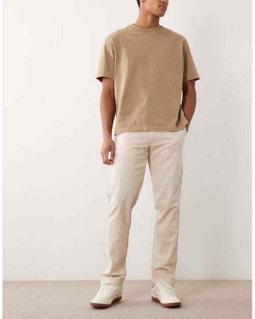 Jack & Jones Natural 2 Pack Drawstring Linen Mix Loose Chinos for men