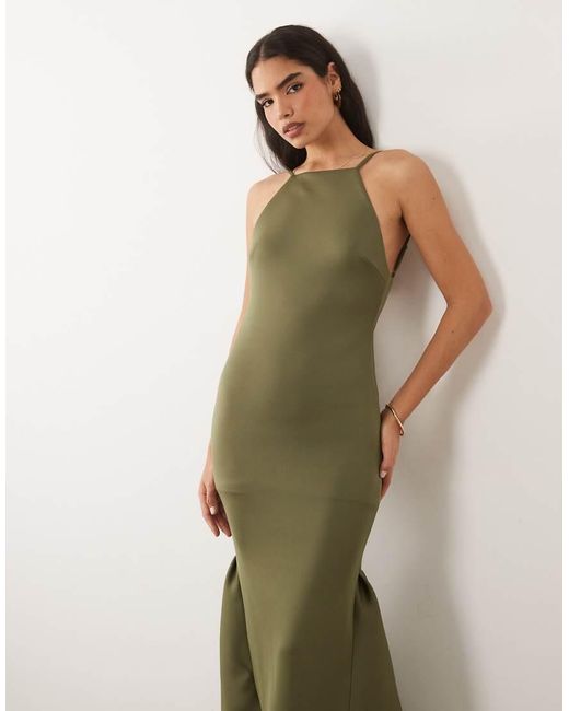 ASOS Green High Neck Fishtail Maxi Dress With Open Back