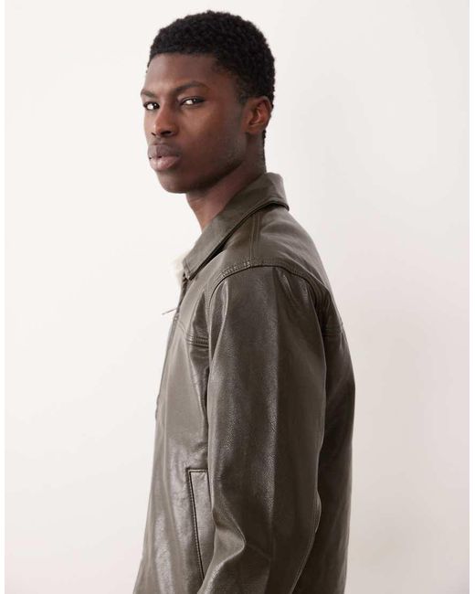 Abercrombie & Fitch Gray Cropped Vegan Leather Zip Jacket for men