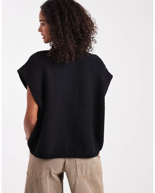 ASOS Black Boxy Knitted Stitch Waistcoat With Button Detail