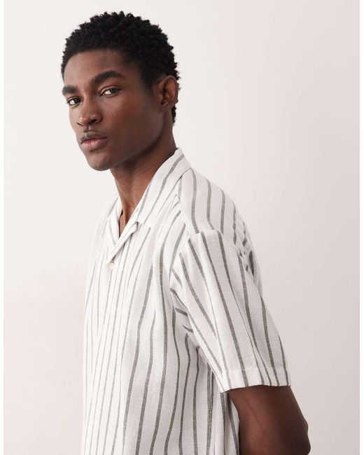 Jack & Jones White Textured Stripe Shirt With Short Sleeves for men