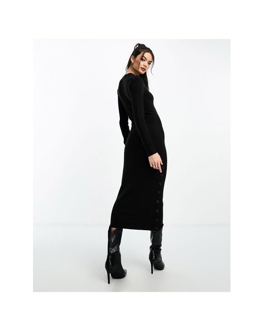French Connection Black Button Detail Knitted Midi Dress