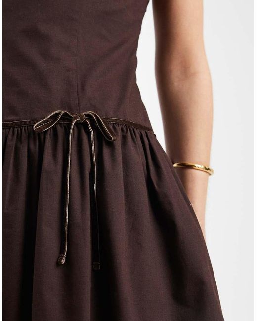 Hollister Brown Square Neck Tie Waist Mini Dress