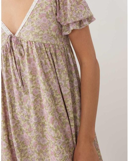 Miss Selfridge Natural Babydoll Mini Dress With Puff Sleeve