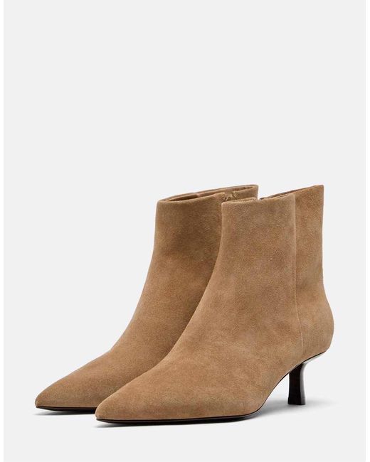 Stradivarius White Leather Kitten Heel Ankle Boots
