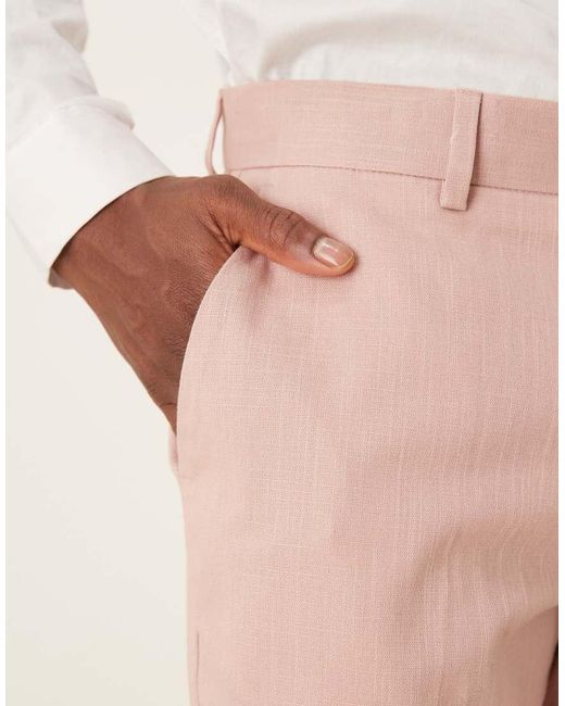 ASOS Pink Linen Look Slim Suit Trousers With Front Pleat for men