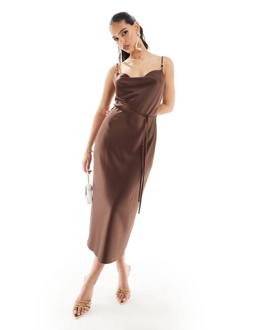 River Island Brown Cowl Slip Dress With Beads