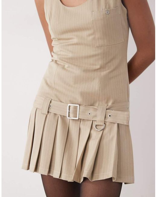 sachin and babi light blue dress Suedette Sleeveless Buckle Detail Pleated Mini Dress Brown