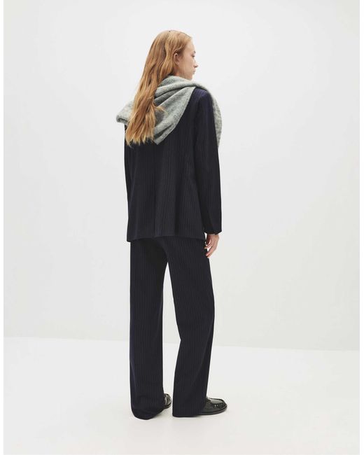 Pantalon droit habillé à taille haute avec rayures fines - noir Pull&Bear en coloris Blue