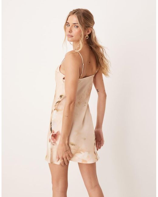 ASOS Natural Cami Floral With Ruched Bust Detail Mini Dress